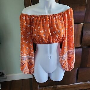Orange Floral Off-Shoulder Top